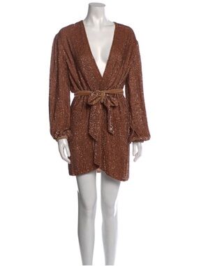Retrofête V-Neck Sequin Mini Dress XS | Bronze Copper | Velvet Belt |